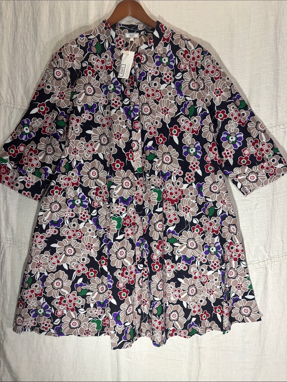 NWT Zuri Kenya “Oleander” Floral Shirtdress Jacket Size 1X 100% Cotton w/Pockets